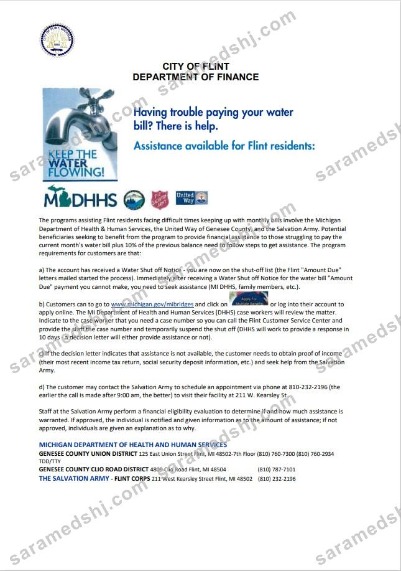 USA City of Flint Michigan Department of Finance utility bill shutoff notice, Word and PDF template